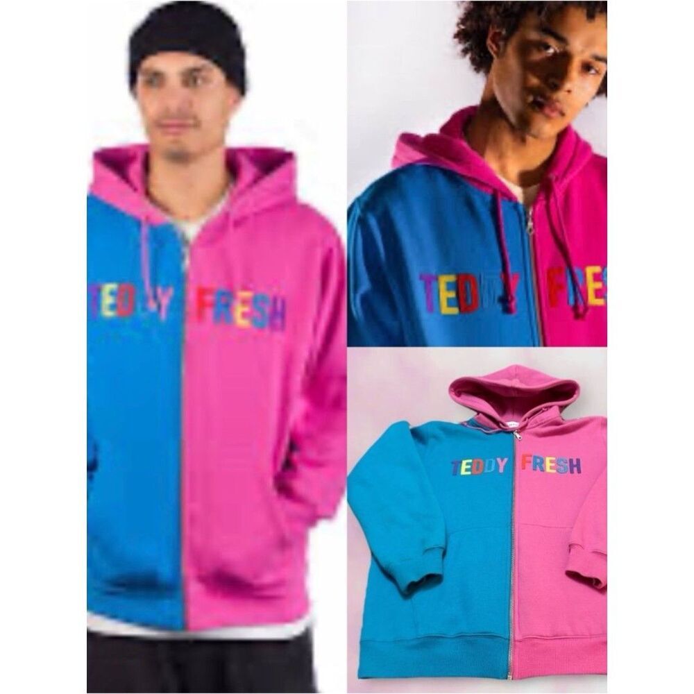 Teddy Fresh Blue and Pink Colorblock Hoodie L
